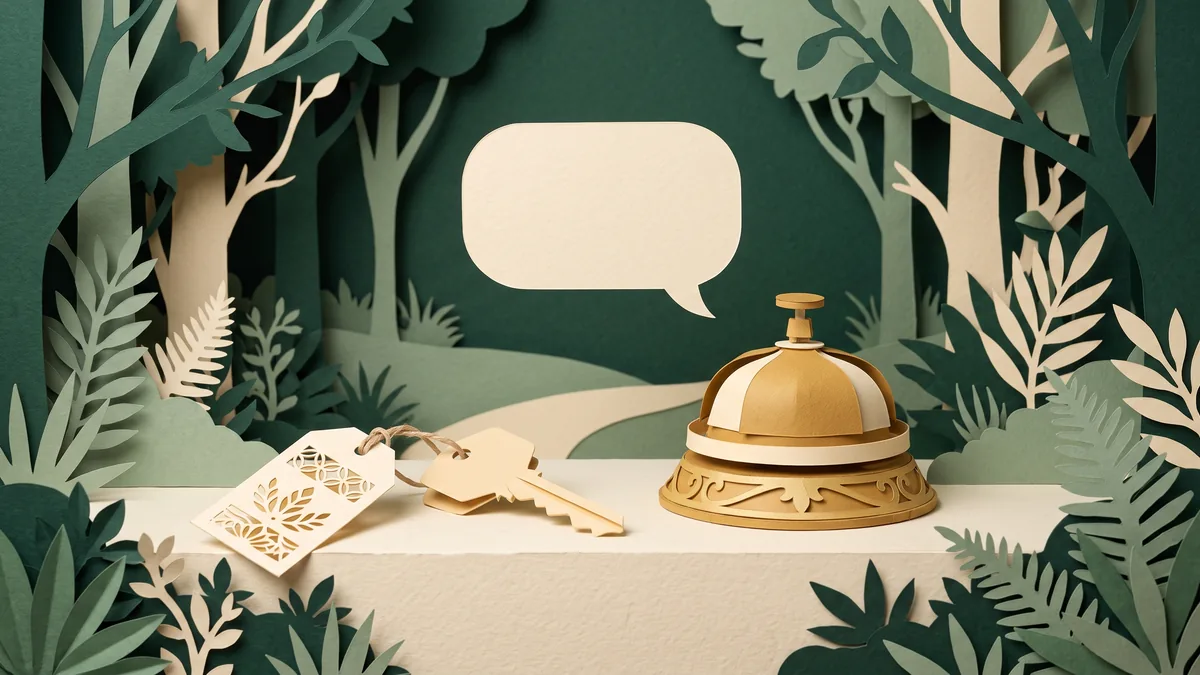 Ilustrasi chatbot hotel membalas chat reservasi tamu di WhatsApp tanpa antre di meja resepsionis